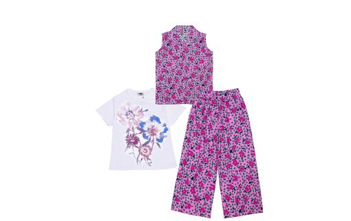 Red Rosses Bunch Cotton 3pcs Suit - Pink