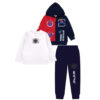 3pc Premium Fleece Hoodie Tracksuit - Navy & Red