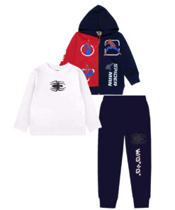 3pc Premium Fleece Hoodie Tracksuit - Navy & Red