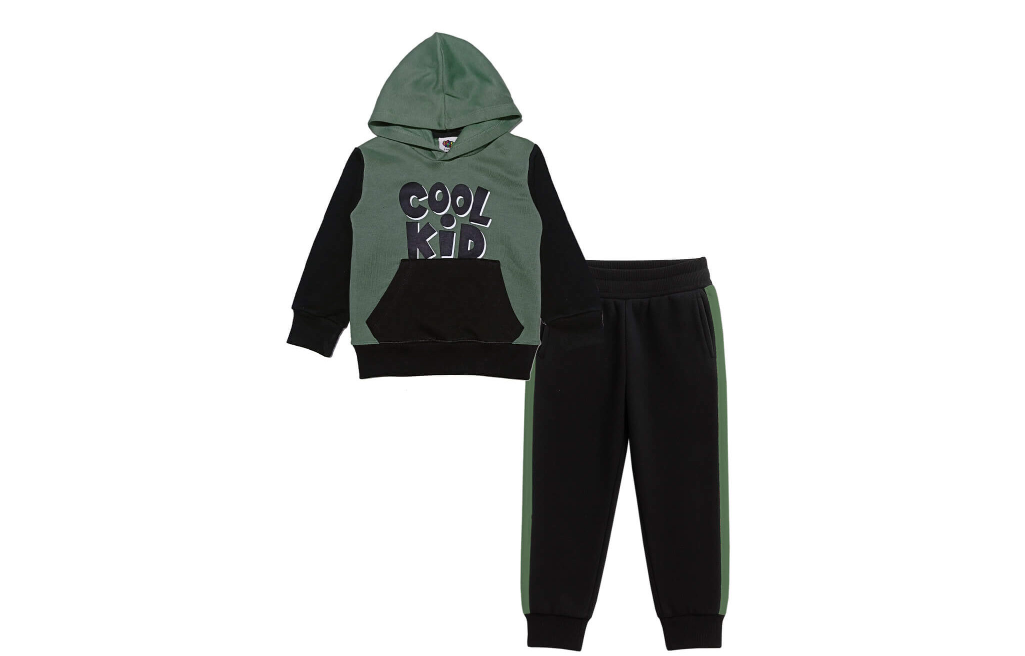 Cool Kids Kangroo Pocket Hoodie Tracksuit - Green & Black