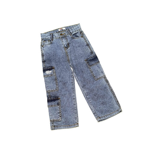 Crazy Look Acid Wash Cargo Style Denim Pent - Ice Blue