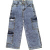 Crazy Look Acid Wash Cargo Style Denim Pent - Ice Blue