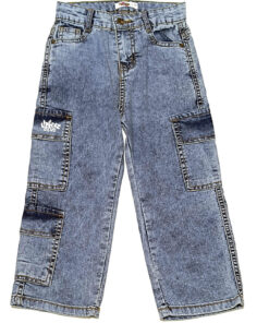 Crazy Look Acid Wash Cargo Style Denim Pent - Ice Blue