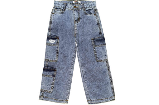 Crazy Look Acid Wash Cargo Style Denim Pent - Ice Blue