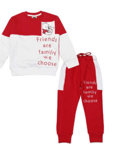 Friends & Family Fleece Tracksuit with Pennals - Red & White