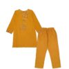Girls Golden Floral Emb Khaddar 2pcs Suit - Mustard