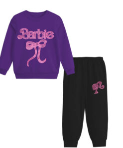 Glitter Barbie Bow Fleece Tracksuit - Purple & Black
