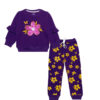 Glitter Flowers Frill Sleeves Fleece Tracksuit - Purple