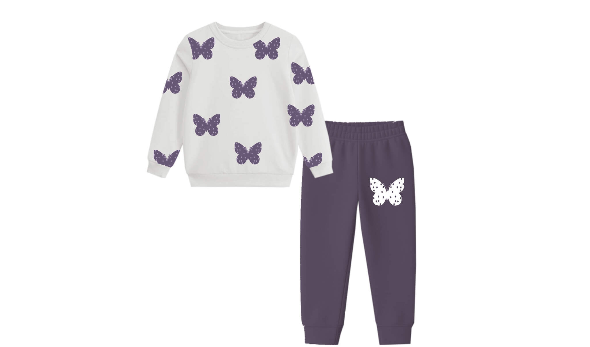 Grace Butterflies Fleece Tracksuit - Off White & Dark Purple