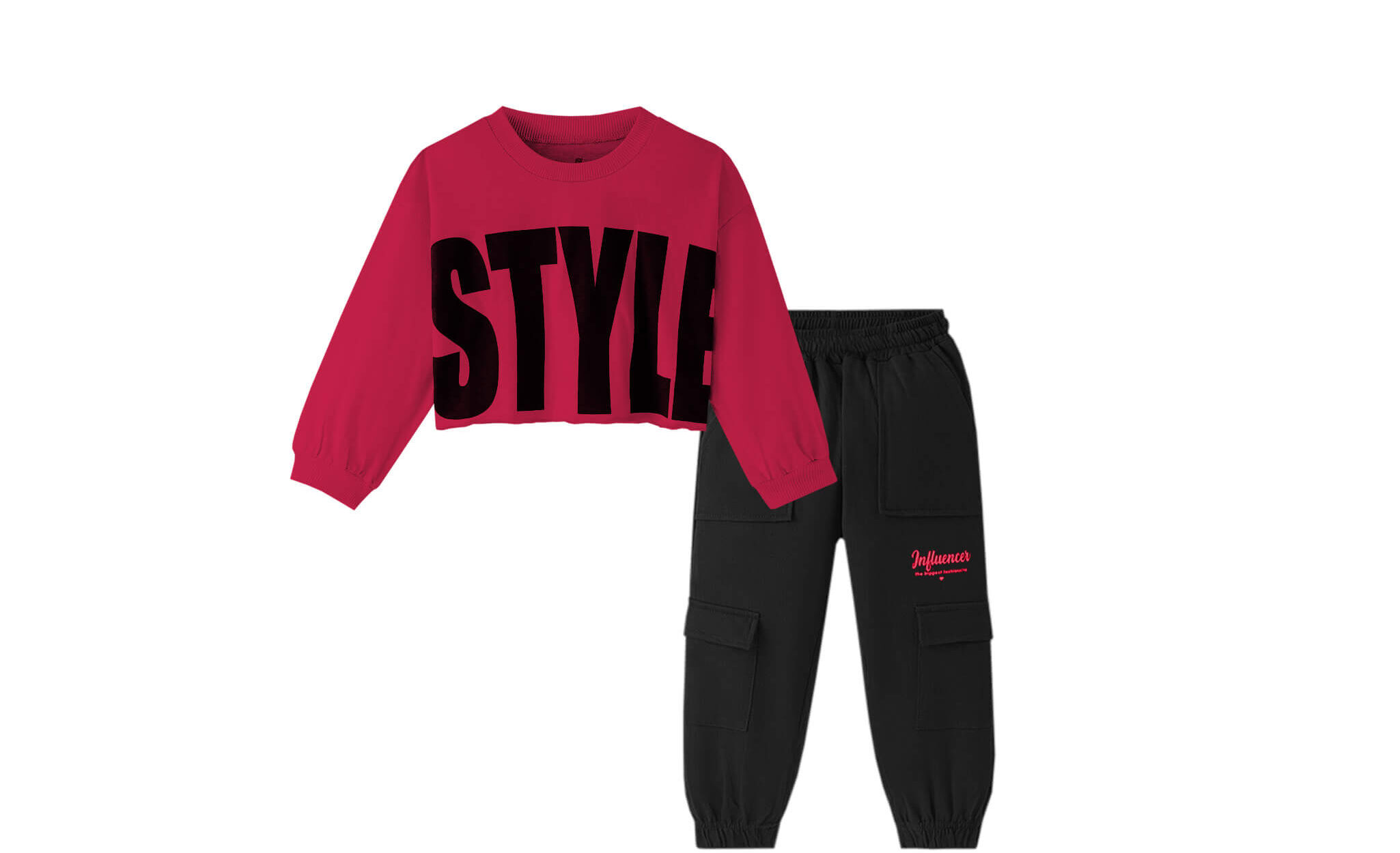 Influncer Style Short SweatShirt & Pockets Style Trouser - Shocking Pink & Black