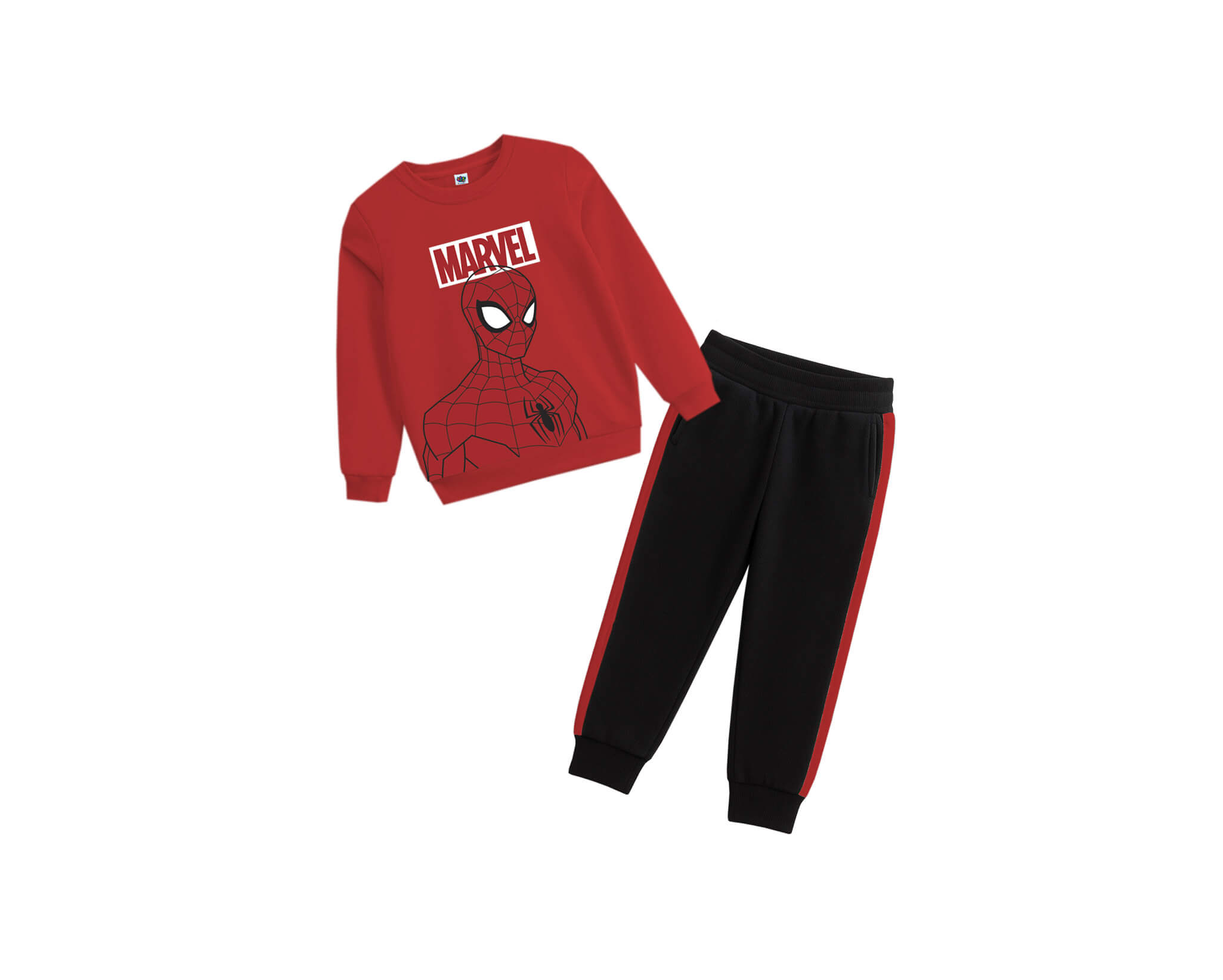 LC-010925-Kids Charactor Fashion Fleece Tracksuit - Red & Black