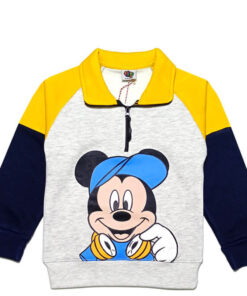Mickey Raglan Sleeve Contrast Pennal Mock Neck Fleece Sweatshirt - Yellow Grey Navy