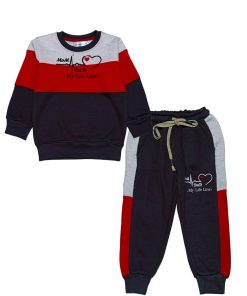 My Life Line 3 Penal Fleece Tracksuit - Grey Red Black