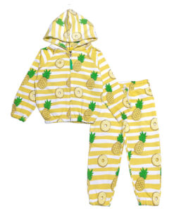 Pineapples Striper Fleece Hoodie Tracksuit - Yellow White