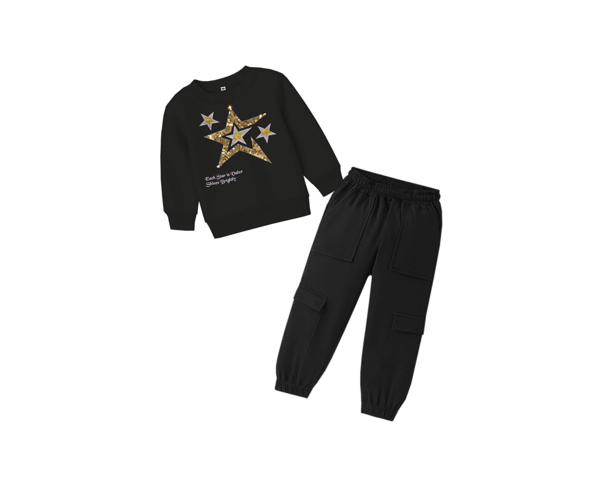 Shine Stars Sequin Fleece Tracksuit - Black