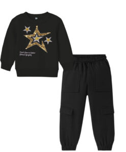 Shine Stars Sequin Fleece Tracksuit - Black