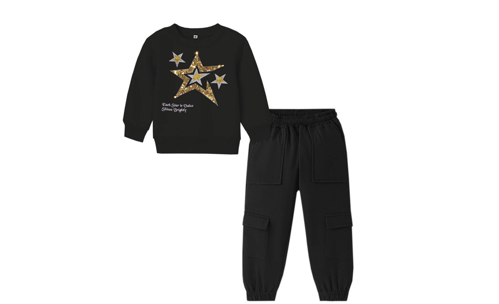 Shine Stars Sequin Fleece Tracksuit - Black