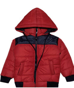 Shoulder Pennal Boys & Girls Hooded Puffer Jacket - Black Red