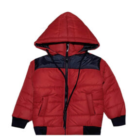 Shoulder Pennal Boys & Girls Hooded Puffer Jacket - Black Red