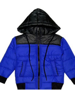 Shoulder Pennal Boys & Girls Hooded Puffer Jacket - Black & Royal Blue