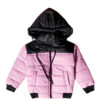 Shoulder Pennal Hooded Puffer Jacket - Black & Baby Pink