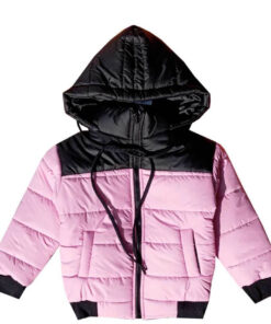 Shoulder Pennal Hooded Puffer Jacket - Black & Baby Pink