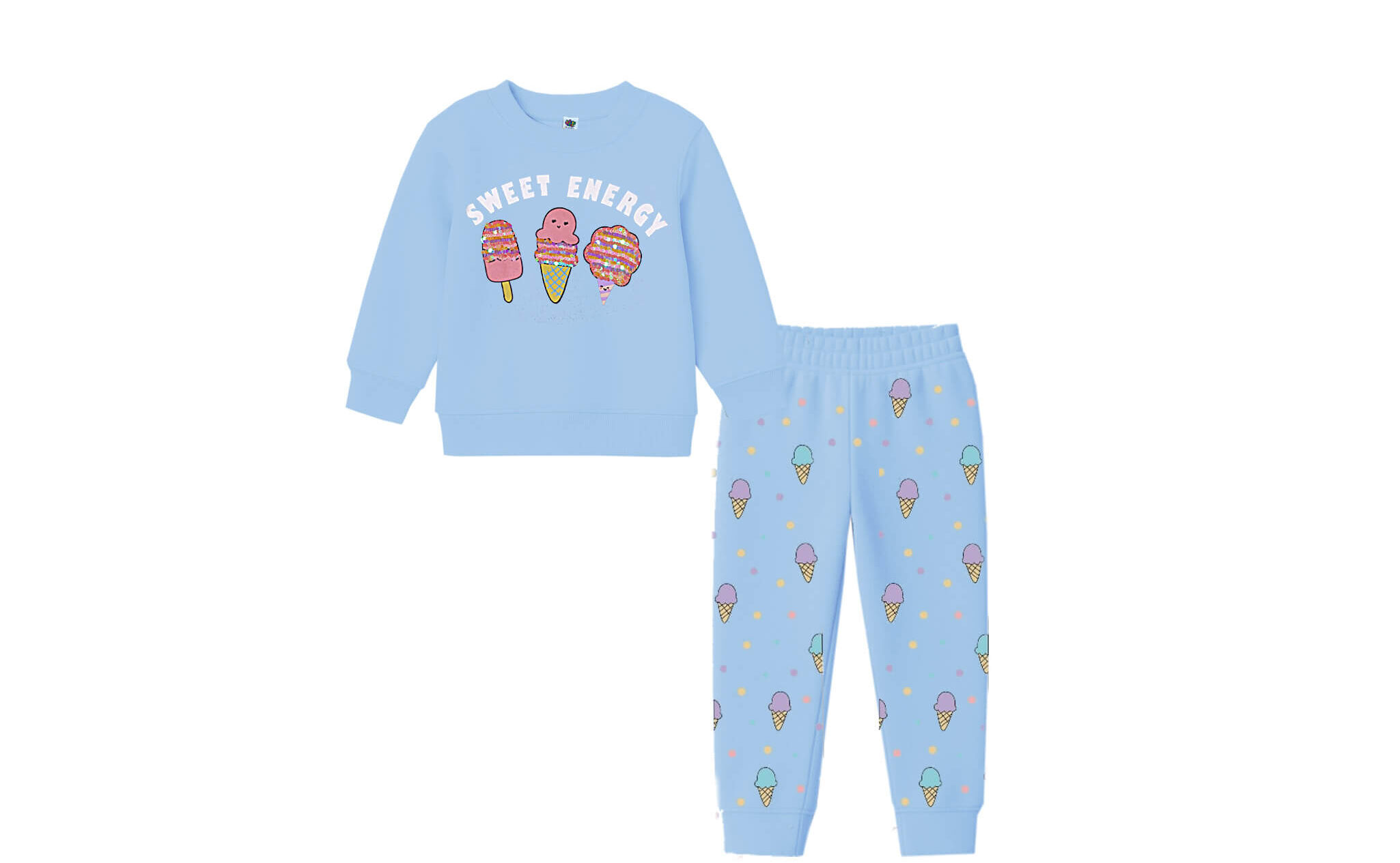 Sweet Energy Sequins Icecream Fleece Tracksuit - Sky Blue