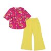 Tropical Yellow White Flowers Pleatts Cotton Top & Flopper Trouser - Shocking Pink & Lime Yellow