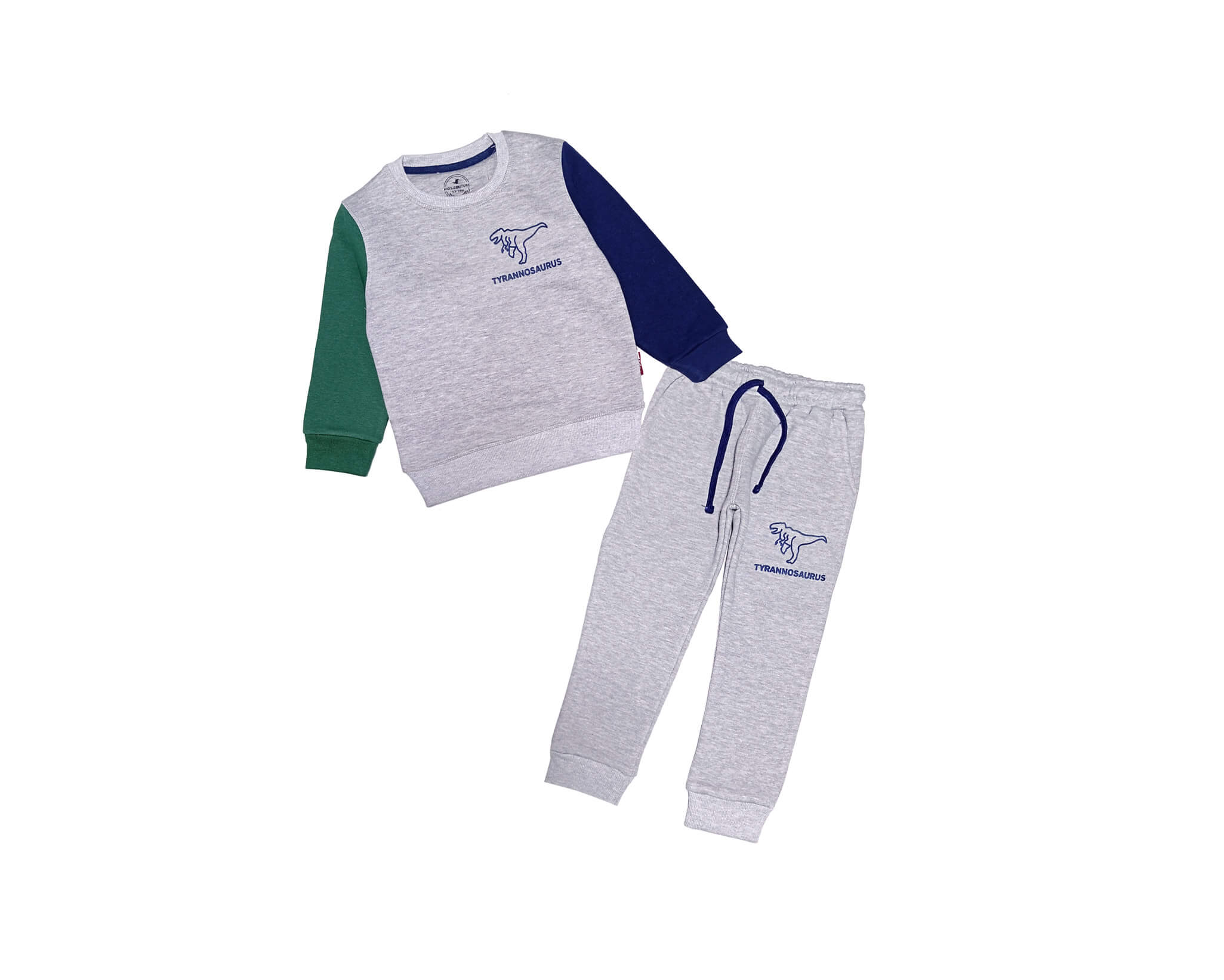 Tyrannosaurus Contrast Sleeves Fleece Tracksuit - Heather Grey