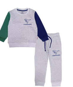 Tyrannosaurus Contrast Sleeves Fleece Tracksuit - Heather Grey