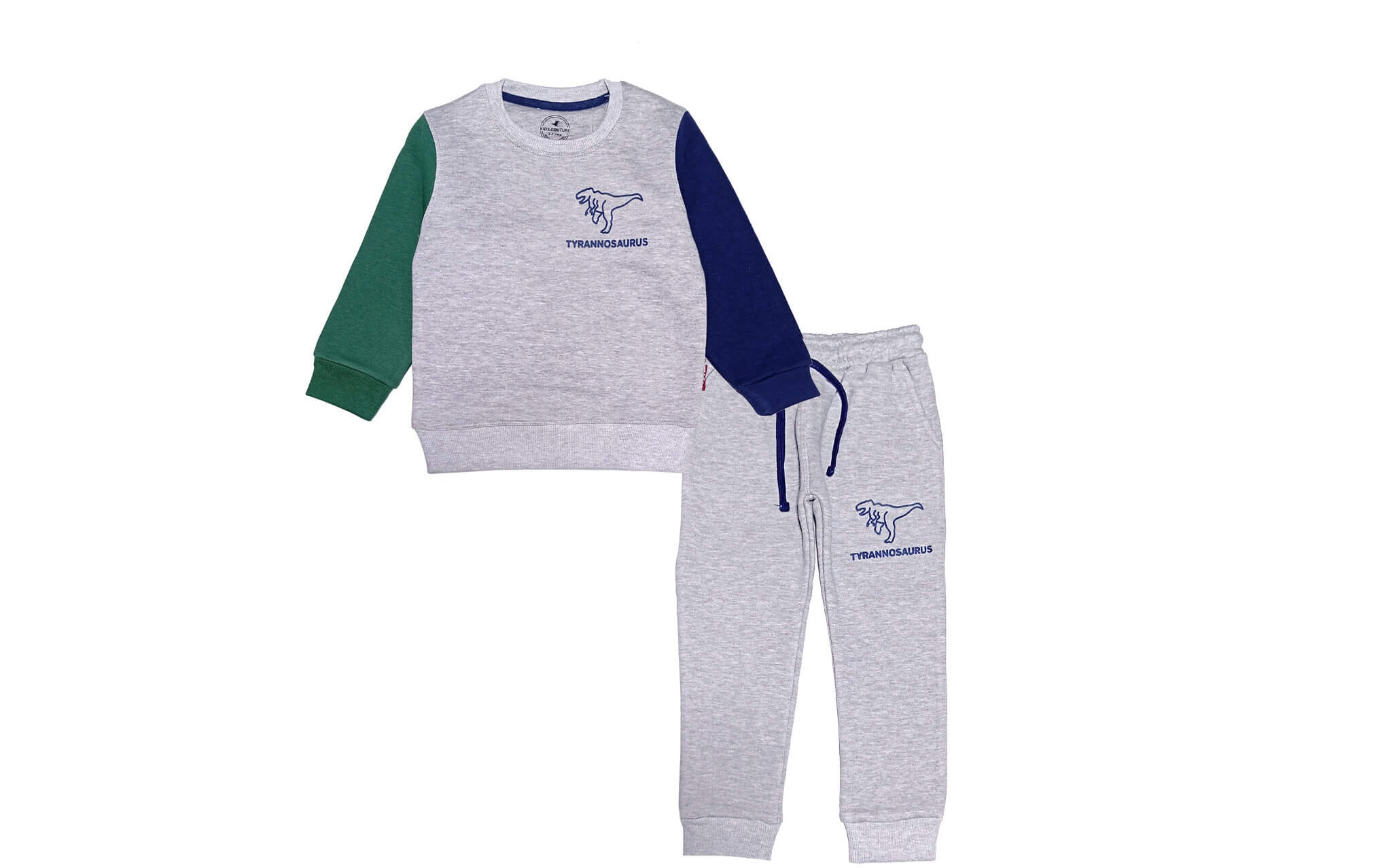 Tyrannosaurus Contrast Sleeves Fleece Tracksuit - Heather Grey