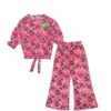 Vintage Plants Cotton Three Quarter Sleeve Top & Flapper Trouser - Rose Pink