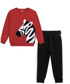 Zebra Fleece Tracksuit - Red & Black