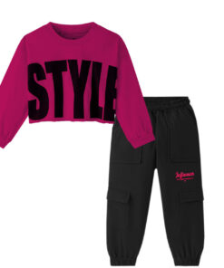 Influncer Style Short SweatShirt & Pockets Style Trouser - Shocking Pink & Black