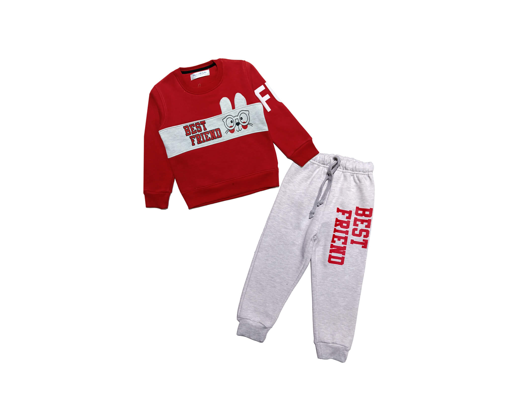 Best Friend Bunny Fleece Tracksuit - Red & Heather Grey