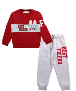 Best Friend Bunny Fleece Tracksuit - Red & Heather Grey