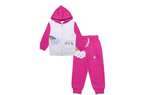 Cute Rainbow Cloud Fleece Hoodie Tracksuit - Shocking Pink
