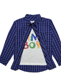 Dino-Boy-Regular-Check-Twofer-Casual-Shirt---White-&-Blue