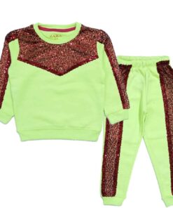 Fancy Red Sequence Work Flecce Tracksuit - Neon Green