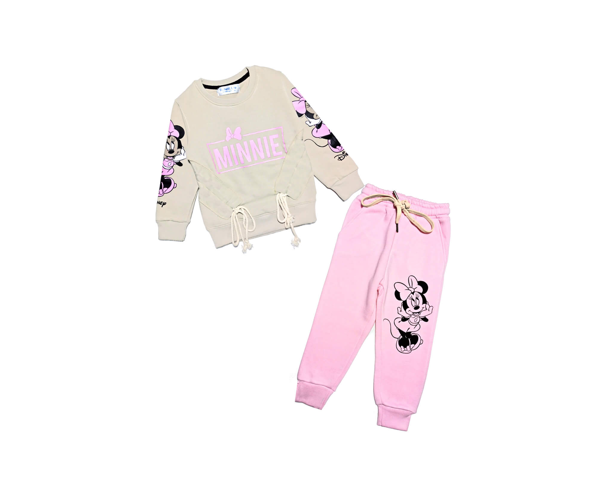 Happy Minnie Fleece Tracksuit - Skin & Baby Pink