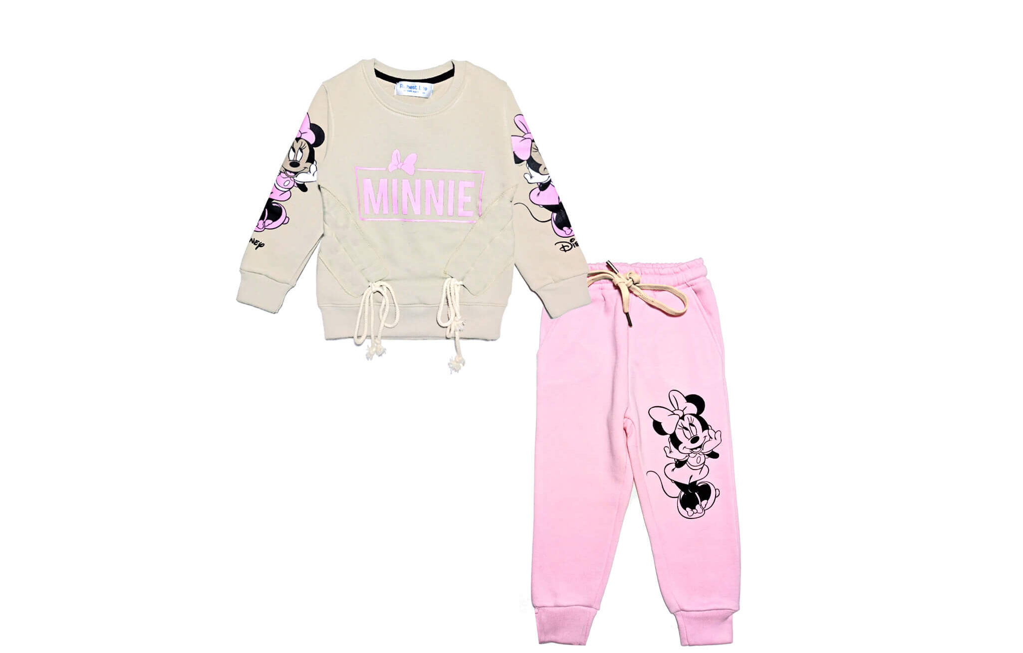 Happy Minnie Fleece Tracksuit - Skin & Baby Pink