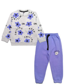 Keep-Smilling-Flowers-Fleece-Tracsuit---Grey-&-Purple