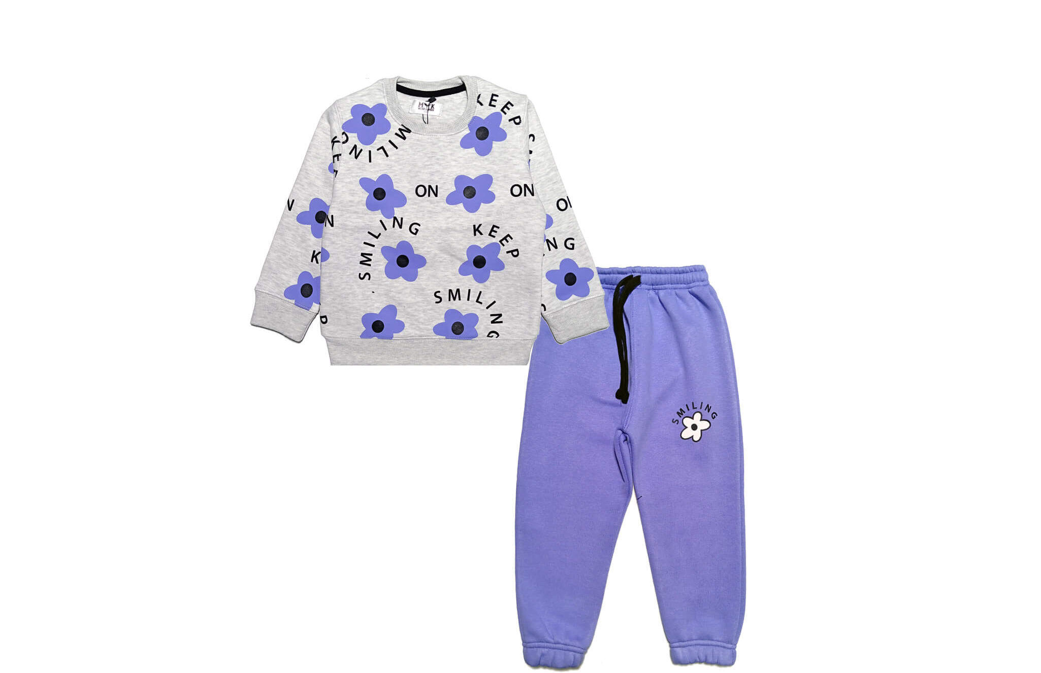 Keep-Smilling-Flowers-Fleece-Tracsuit---Grey-&-Purple