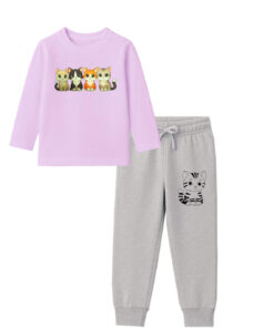 Lovely-Cats-Cotton-Jercey-Full-Sleeves-Tee-&-Trouser---SoftPurple-&-Heather-Grey