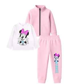 Minnie Just Enjoy Fleece Mock Neck Zipper 3pcs Tracksuit -Baby Pink