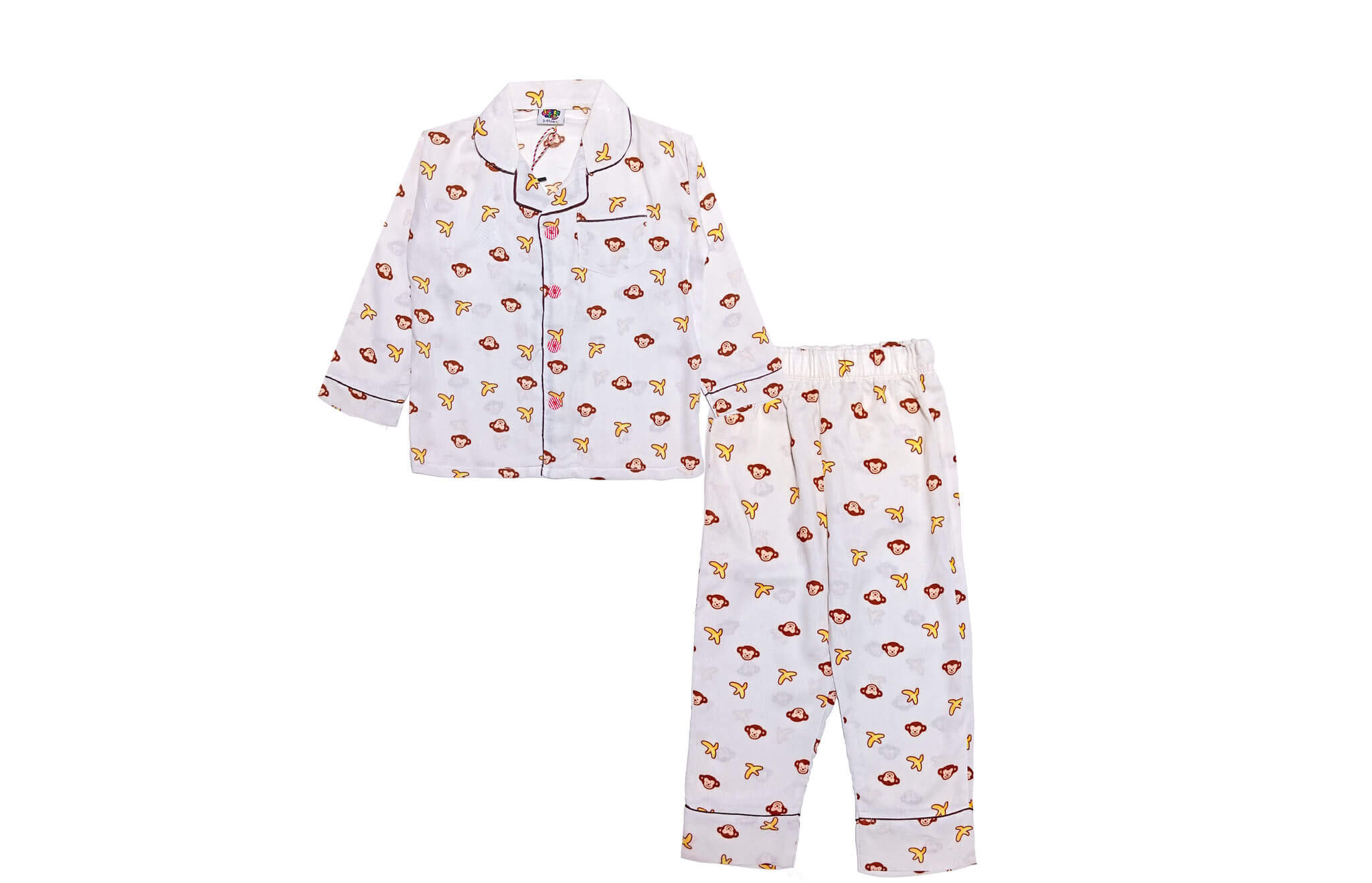 Monkey & Banana Cotton Full Sleeves Night suit - Off White