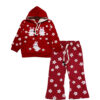Puff-Rabbit-with-Flowers-Hoodie-Tracksuits---Red