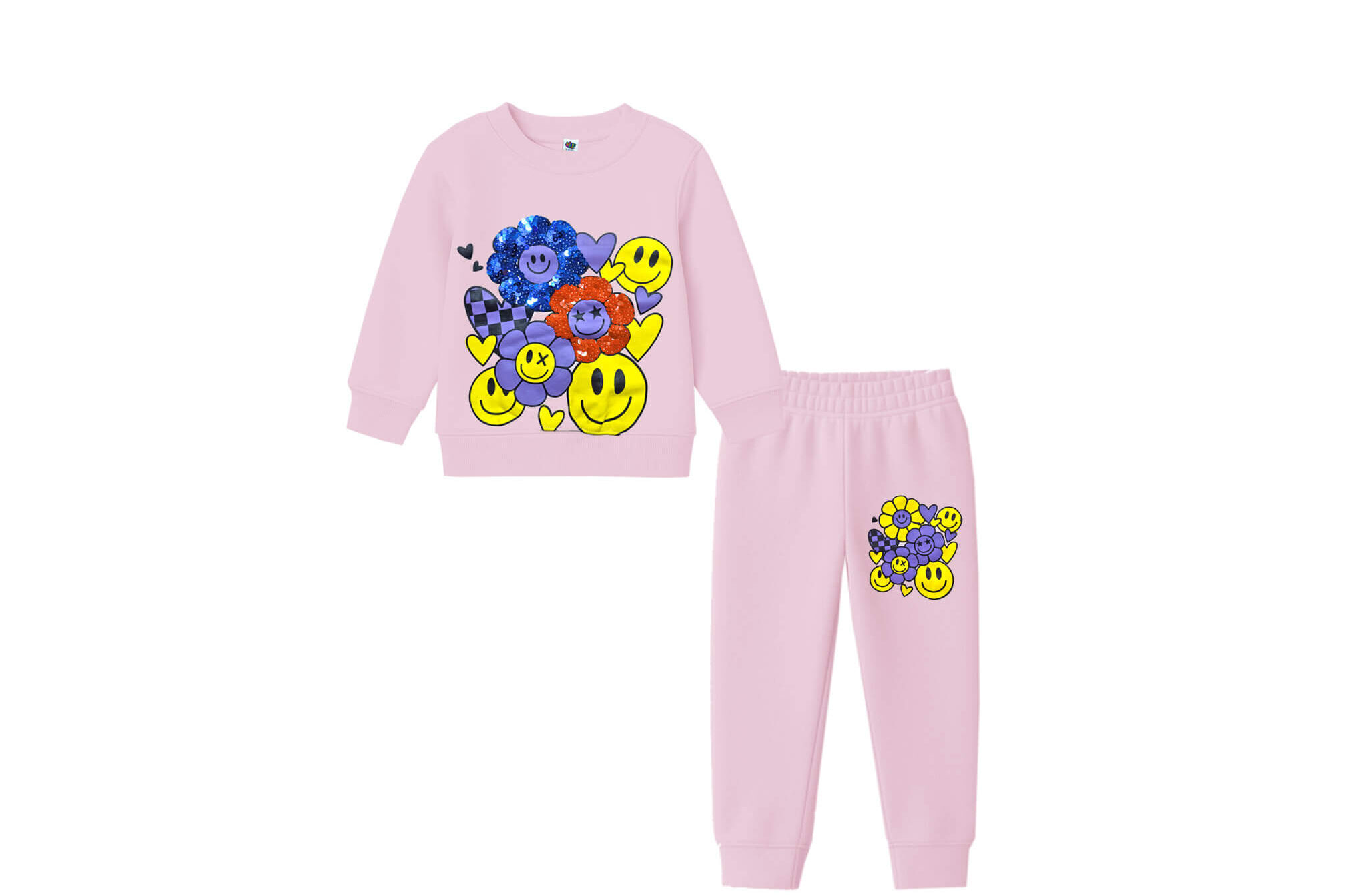 Smiley-Sequins-Sunflowers-Fleece-Tracksuit-Bay-Pink