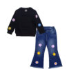 Sunflowers Fleece Sweat with Denim Flapper - Black & Blue