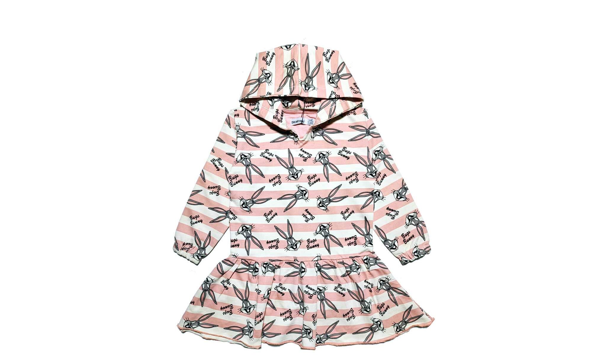 Bugs-Bunny-Strippes-Terry-Fabric-Frock-with-Hood